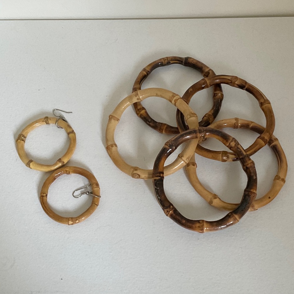 Bamboo Bracelets and Hoop Earrings Set